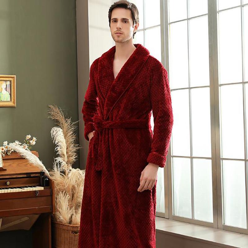 Men Cashmere Bathrobe Winter Thickening Home Clothes Ladies Shawl Bathrobe Long Robe Coat