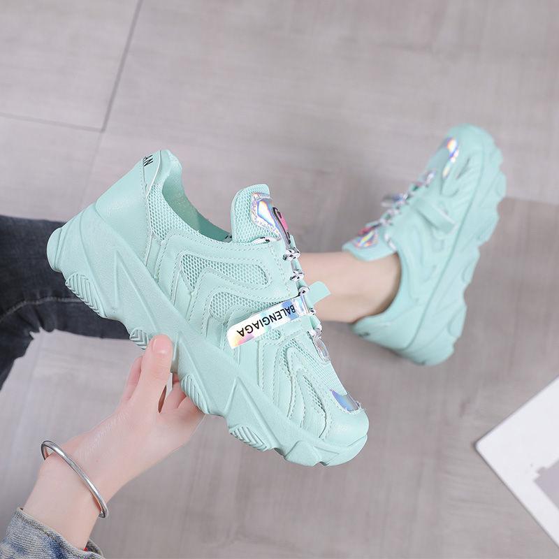 Spring and Summer Female Student Sneakers Korean Casual Height-increasing Shoes Mesh Breathable Running Shoes