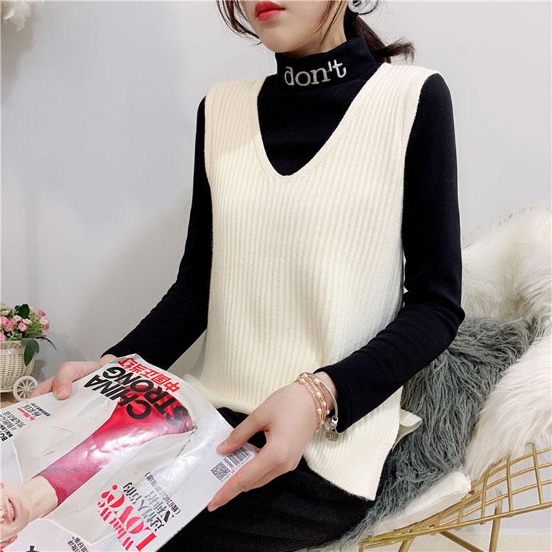 V-neck Knitted Short Vest College Style Solid Color Loose Vest Striped Casual Women's Sweater