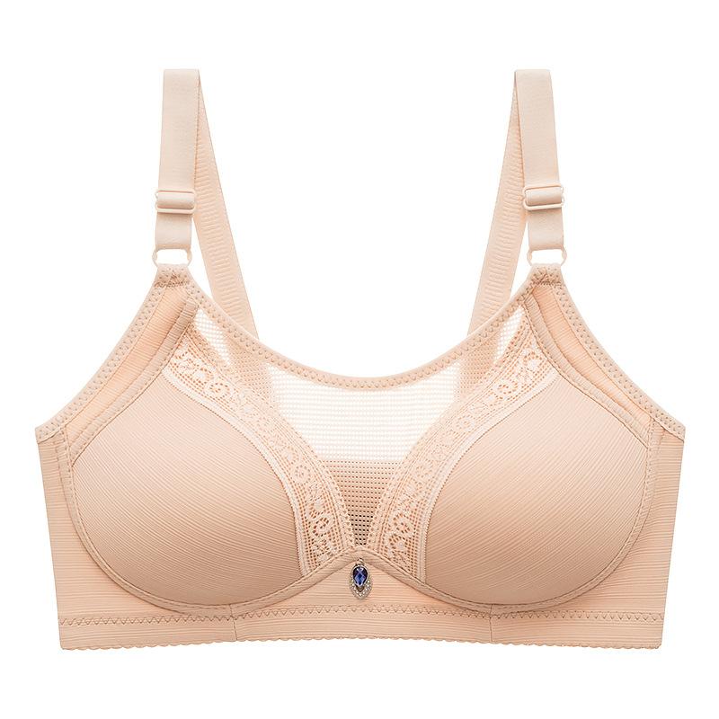Larger Cup Comfortable Massage Inner Cup Without Steel Ring Traditional Thin Mold Cup Women's Lace Edge Breathable Thin Bra