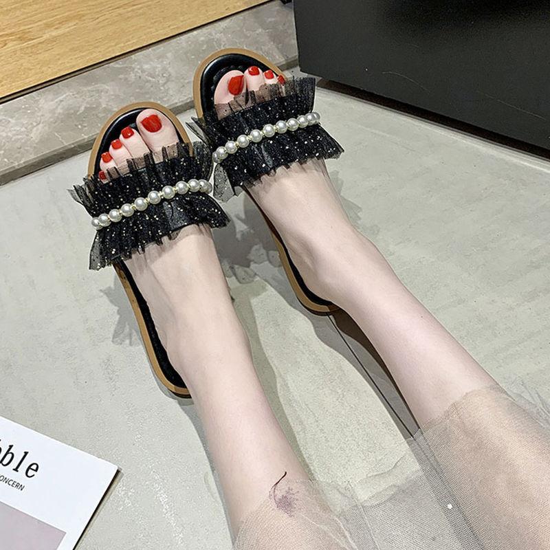 Fairy Style Slippers Women's Outer Wear Summer Pearl Sandals and Slippers Fashion Flat Non-slip