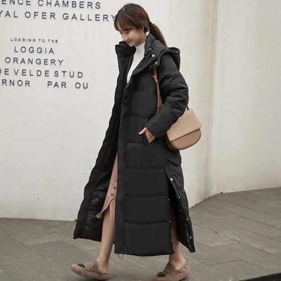 Women Winter Long Jacket Hooded Side Split Windproof Warm Down Jacket Oversize Cotton Padded Parkas