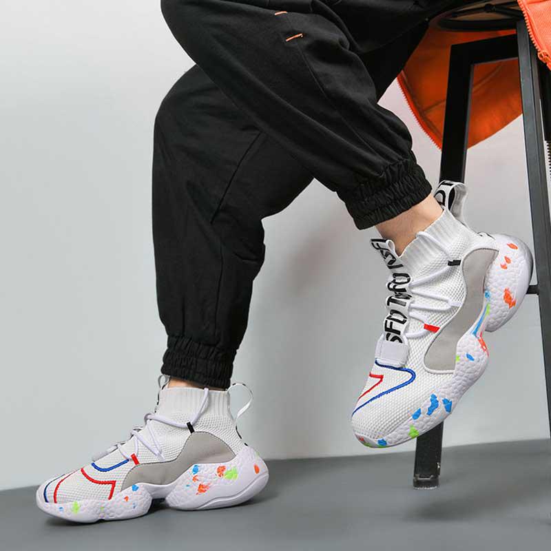 Unisex Plus Size 36-48 Men High-top Sneakers Couples Running Basketball Shoes Breathable Shockproof Non-slip Sports Shoes for Men and Women