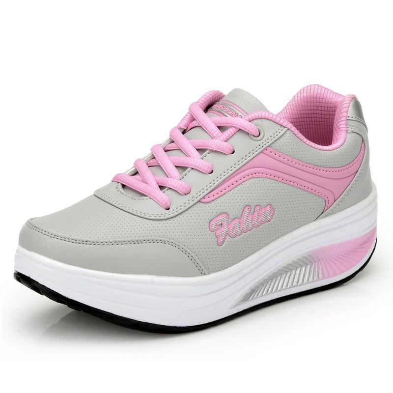 Leather casual sports shoes women thick bottom muffin rocking shoes ladies increased travel shoes