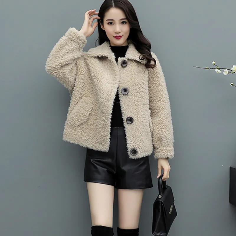Fashion Ladies Lapel Lamb Velvet Jacket Winter Long Large Size Button Jacket Thick Warm Long-sleeved Cardigan Jacket