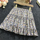 Female Simple Elastic Waist Short Vintage Holiday Skirt Slim Elegant Streetwear Floral Print A-line Miniskirt