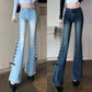 High Waist Slit Strap Jeans Women's New Korean Style Design Retro High Street Niche Micro-flare Trousers