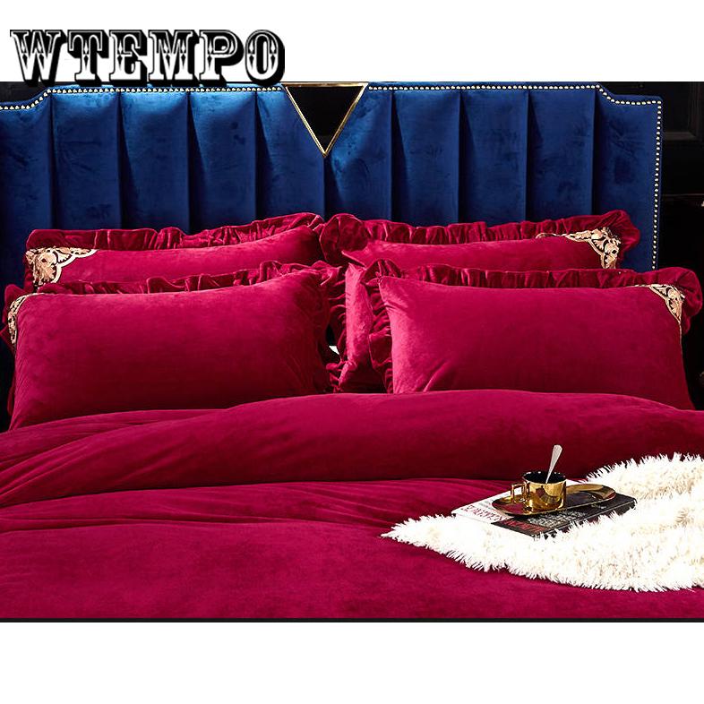 Winter Plush Bedding Set Soft Coral Velvet Thickness Duvet Cover Queen King Size Bedclothes
