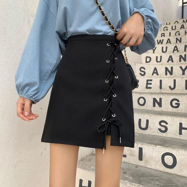Sexy Strappy Skirt High Waist A-line Skirt College Style Slim Skirt Bag Hip Summer Mini Skirt