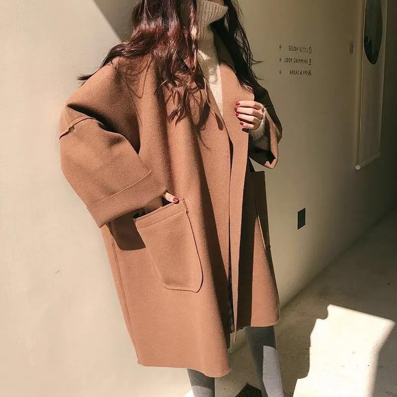 Autumn and Winter Woolen Coat Korean Fashion Mid-length Woolen Coat Thickened Over The Knee Plus Size Woolen Coat