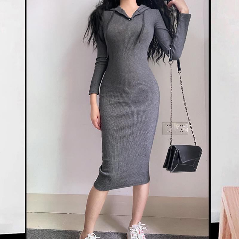 Knitted Jumper Dress Lace Up Bandage V Neck Long Sleeve Sweater  Women Clothing Hoody  Body con Short Dress