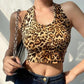 European and American Style Short Top Leopard Print Halter Camisole Women's Large Size High Waist Backless Tube Top