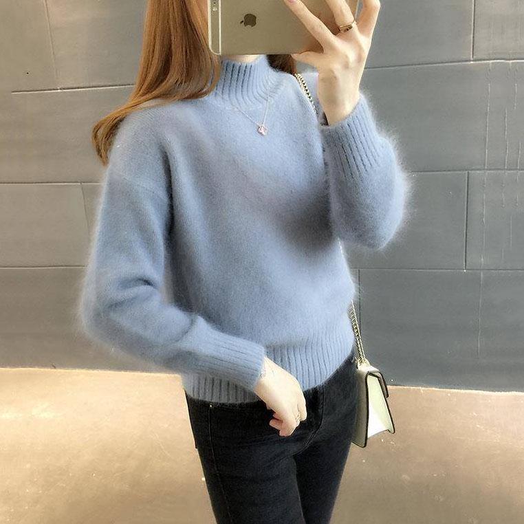 Sweater Women Knitted Pullover Sweater Long Sleeve Turtleneck Slim Jumper Soft Warm Pull Femme