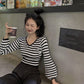 Autumn Color Contrast Striped V-neck Sweater Women's Long-sleeved Outer Wear Tight-fitting Short Top