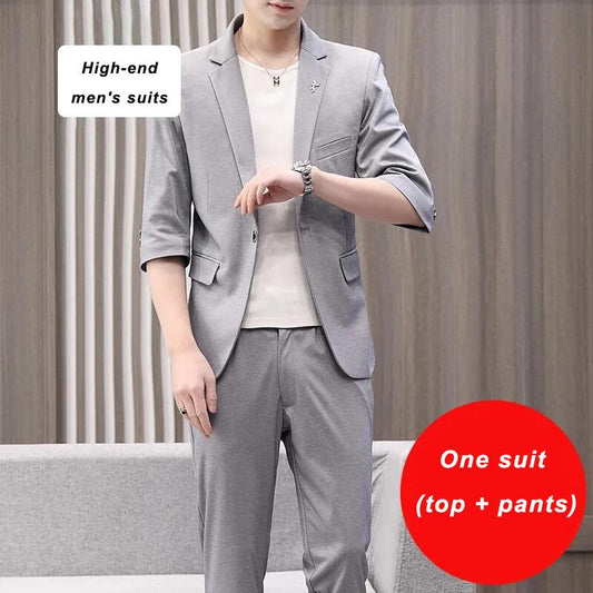 Men's Summer Men's Thin Suits, Young Handsome Suits, Men's Two-piece Suits