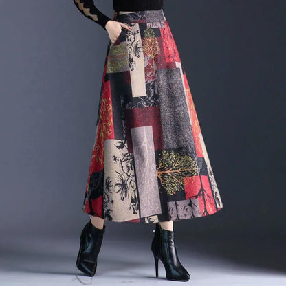 Woolen Half-length Skirt Autumn and Winter Half-length Skirt Long High-waist A-line Skirt Woolen Plaid Long