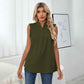 European and American Shirt Women's Sleeveless High Neck Button Frill Loose Casual Top