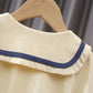 Children's Suit Summer Thin Boys and Girls Casual Navy Shirt Pocket Button Stripe T Shirt Two Piece Set