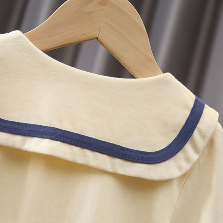 Children's Suit Summer Thin Boys and Girls Casual Navy Shirt Pocket Button Stripe T Shirt Two Piece Set