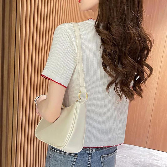 Summer Short Sleeve Women's Solid Color V-neck T-shirt