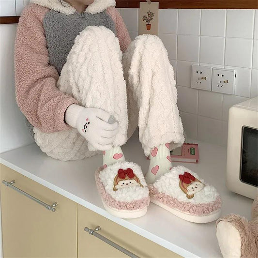 Autumn and Winter Girl Cute Cotton Slippers Warm Flat Shoes Indoor Non-slip Cotton Shoes Soft Shoes