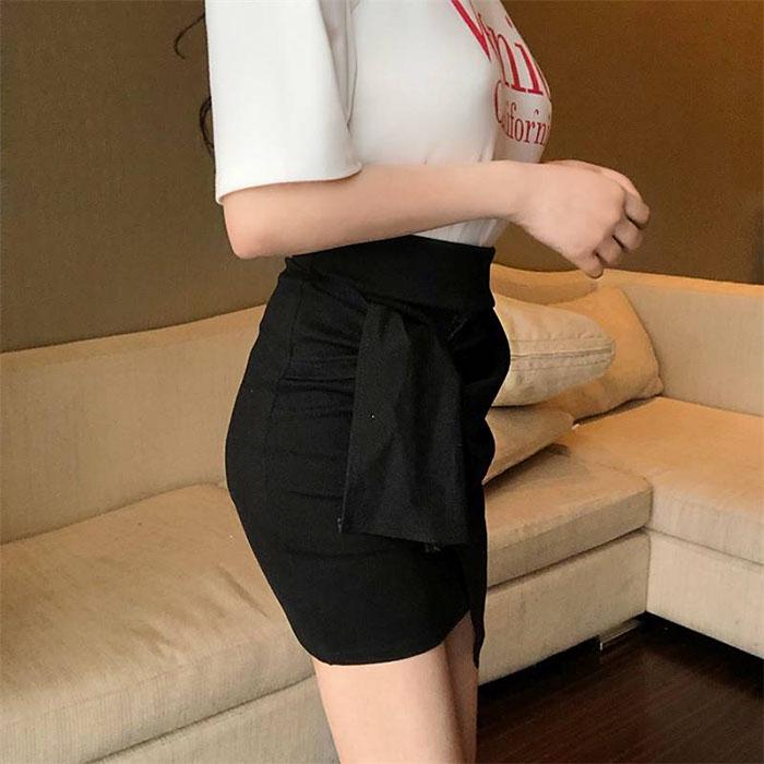 Women Anti-light Skirt High Waist Banded Bow Slim Sexy Package Hip Skirts Mini A-line Skirt