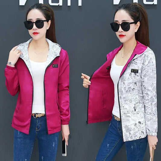 Women Spring Autumn Coat Female New Loose Wild Long-sleeved Hooded Student Windbreaker Jacket