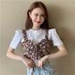 Summer Korean Version  The White Simple Short-sleeved T-shirt Plus Sweet Floral Sling Two-piece Jacket Women