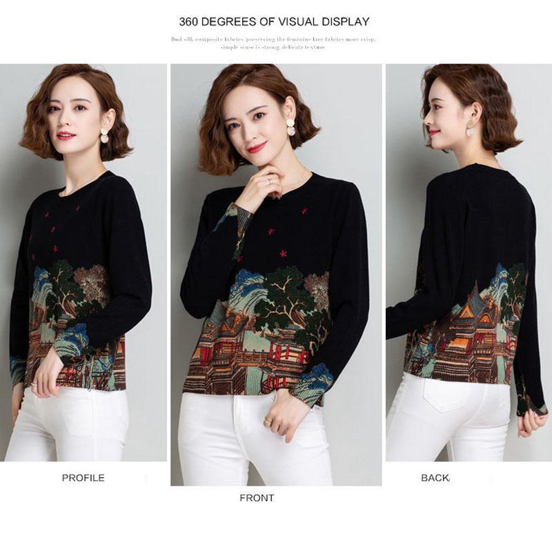 Ethnic Style Women's Woolen Sweater Autumn  Winter Printed Sweater Loose plus Size Knitted Jumper