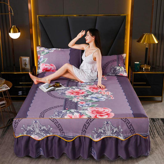 3pcs/set Cute Princess Style Sheets Korean Queen-size Bed Skirt Printed One-piece Sheets