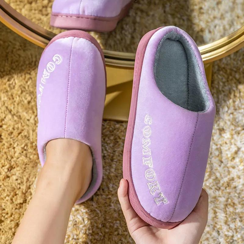 Pink Winter Slippers Women Thick Warm Cotton Shoes Home Mens Plus Size Winter Slipper