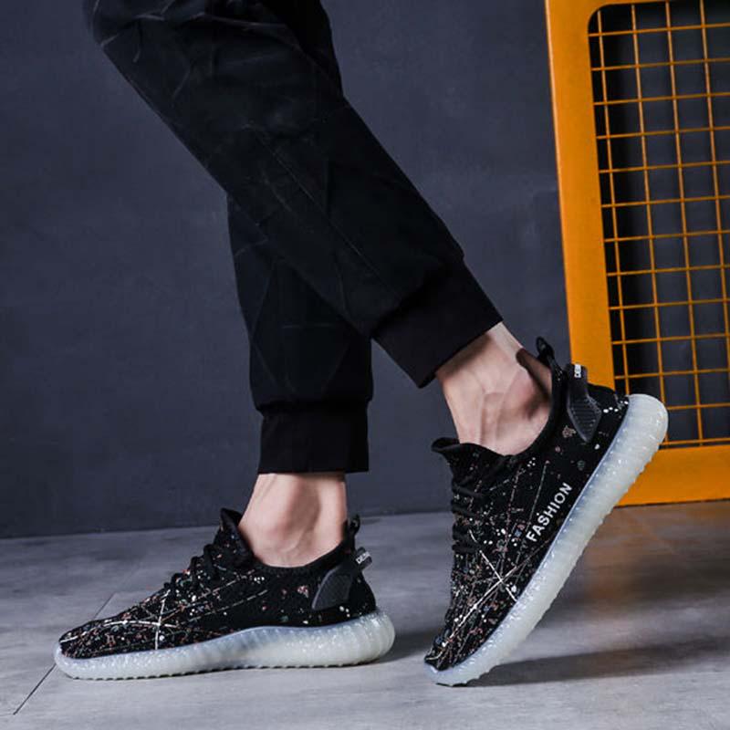 Plus Size 39-44 Men Flying Woven Mesh Sneakers Comfortable Breathable Running Basketball Shoes Students Shockproof Non-slip Gypsophila Shoes