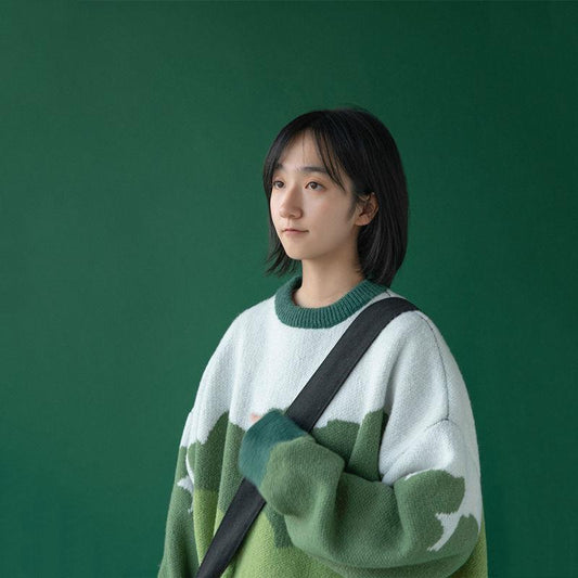 Autumn and Winter Oversize Knitting Sweater Color Matching Jumper Clothes Loose Casual Student Girls Sweaters Women Color Stitching Knit Pullover Tops