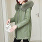 Leather Jacket Thick Cotton Jacket Female Winter Imitation Fox Fur Collar Fur Hooded Leather Jacket Mid-length