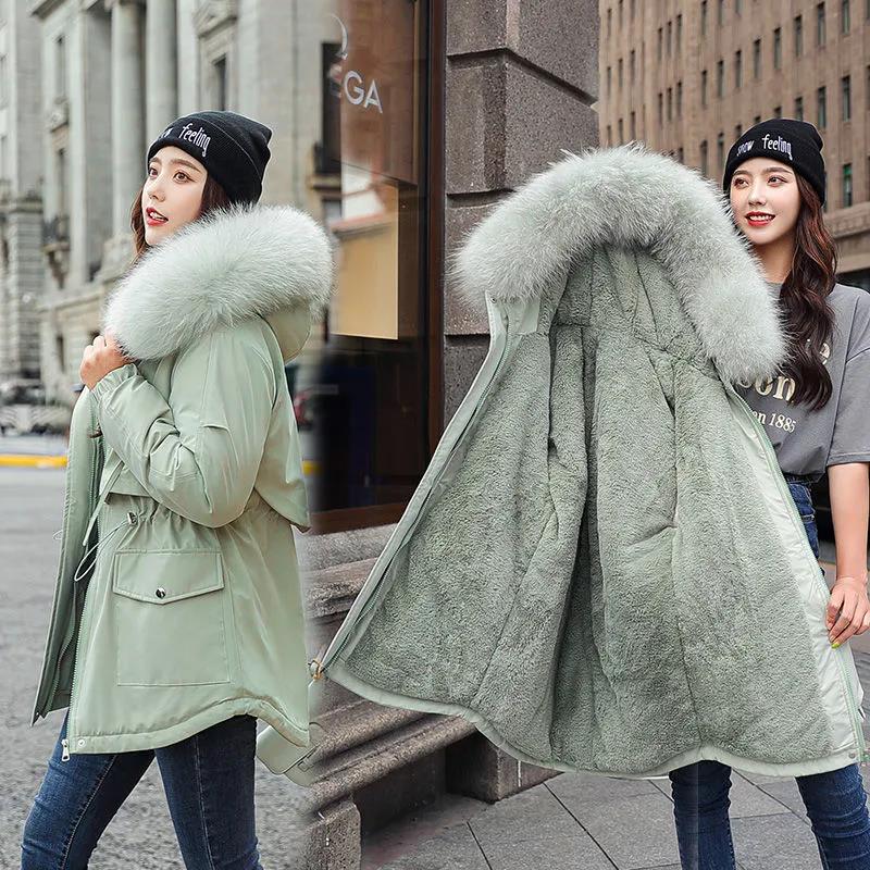 Mid-length Down Jacket To Overcome The Korean Version of Loose Plus Velvet Thickened Large Fur Collar Tooling Jacket