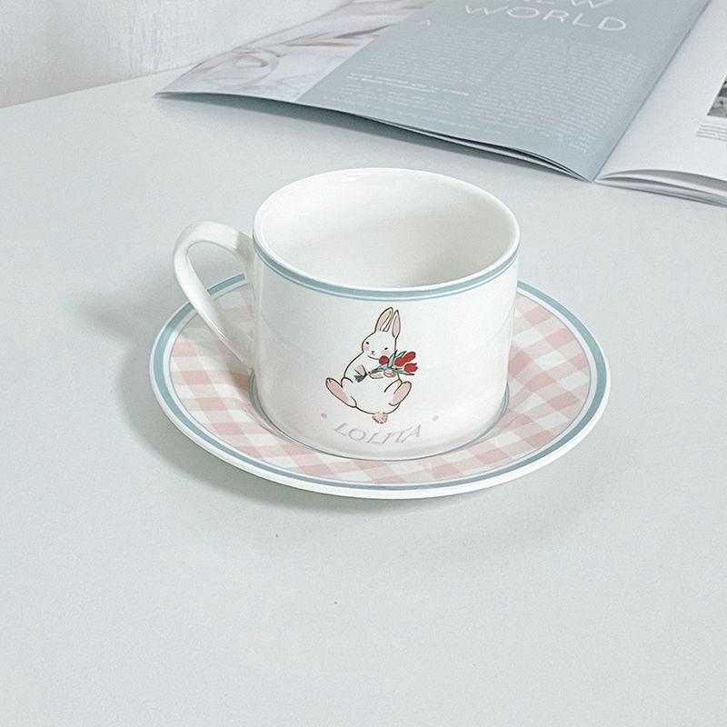 Ins Style Korean Retro Ceramic Coffee Cup and Saucer Set Afternoon Tea Cup Girl High-value Cute with Spoon