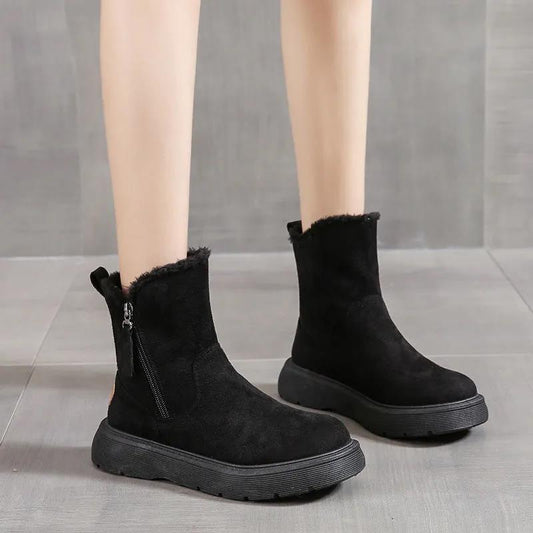 Autumn and Winter Martin Boots Women's Wild Plus Velvet Thick-soled Ankle Boots Warm Snow Boots