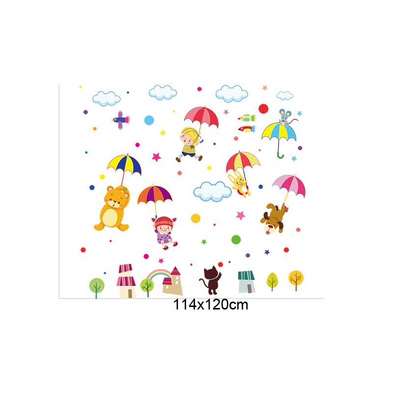 [Wall sticker ]Diy Cartoon Animal With Umbrella Wall Decals Star Tree Forest Wall Stickers For Kids