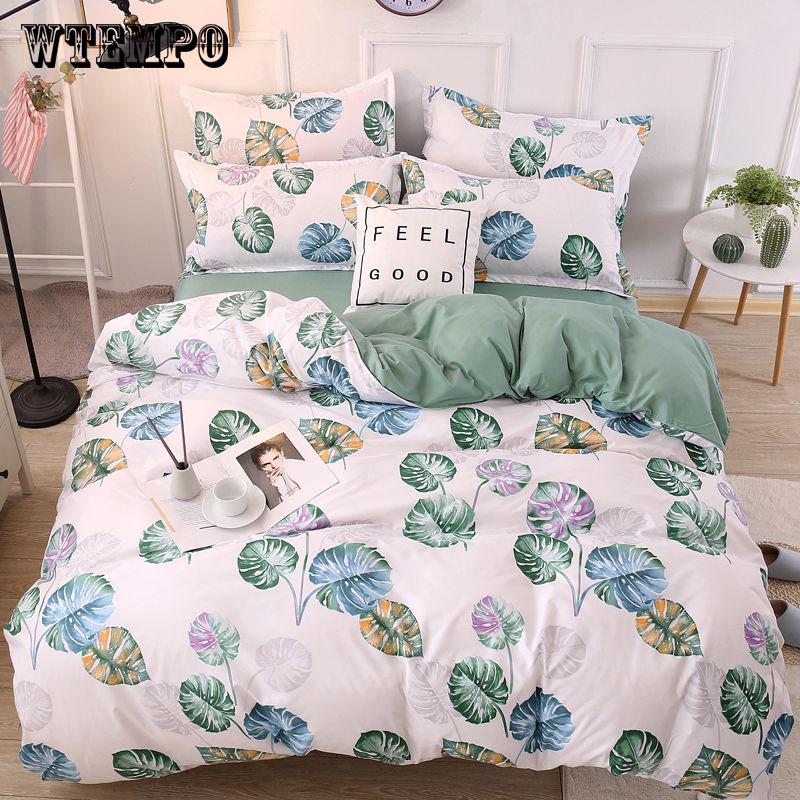 WTEMPO Soft Cotton Bedding Set Banana Leaf Duvet Cover Set Bed Linen King/Queen/Full/Double/Twin