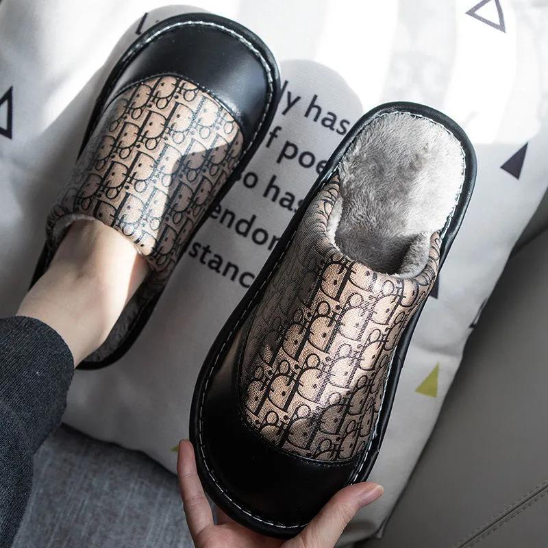 Winter Slippers Women Waterproof Non Slip Cotton Shoes Men Plus Size Slides Thick Fleece Warm Women Slippers