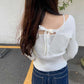 Ladies Spring and Autumn Fake Two-piece Long-sleeved V-neck Pullover Off-shoulder Bottoming Top with Short Sweater Knitwear