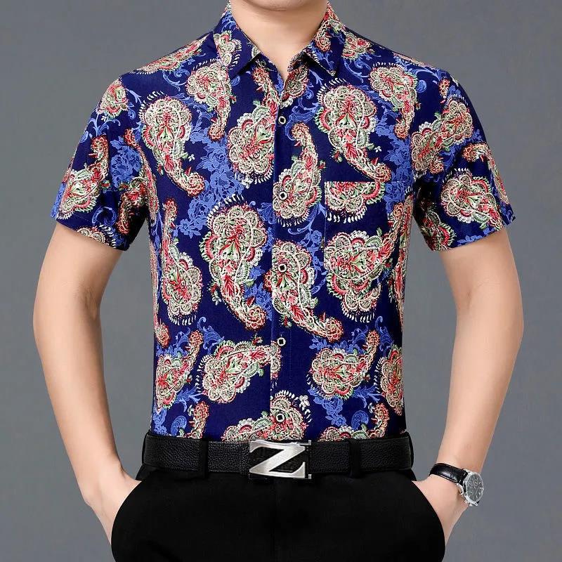 Men's Short-sleeved Floral Shirts, Men's High-end Shirts, Middle-aged and Elderly Dad Outfits