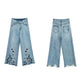 Large Size Embroidered Flared Pants Women's Spring and Autumn Thin Section High Waist Fashion Ethnic Style Loose and Thin Nine Points Wide Leg Jeans