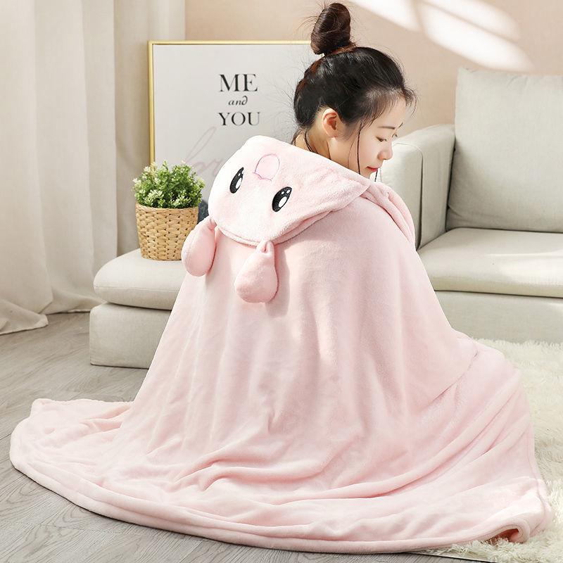 Siesta Blanket Shawl Cloak Cloak Office Air Conditioning Blanket Coral Fleece Cover Leg Blanket Cute Cartoon Lazy Plush Blanket