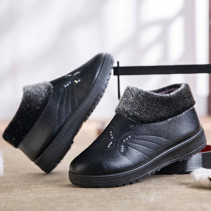 Women's Winter Warmth Velvet Leather Cotton Shoes Middle-aged Elderly Thick Shoes Oil-proof Waterproof Non-slip Mother's Booties High-top Cotton Shoes