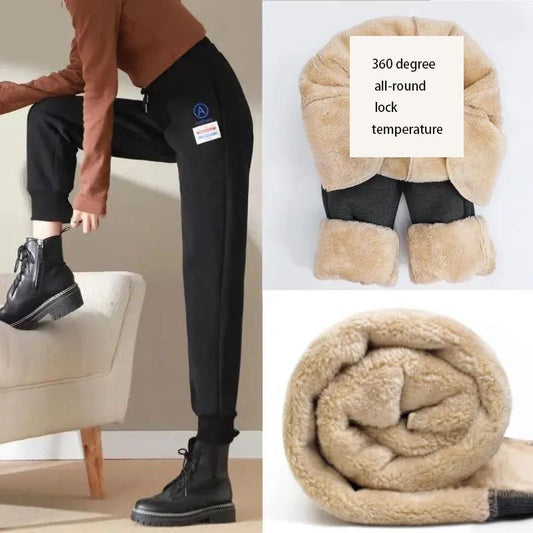 Lamb Velvet Sweatpants Women Plus Velvet Padded Outer Wear Super Thick Warm Cotton Trousers Autumn and Winter Plus Size Loose-fitting Sports Pants