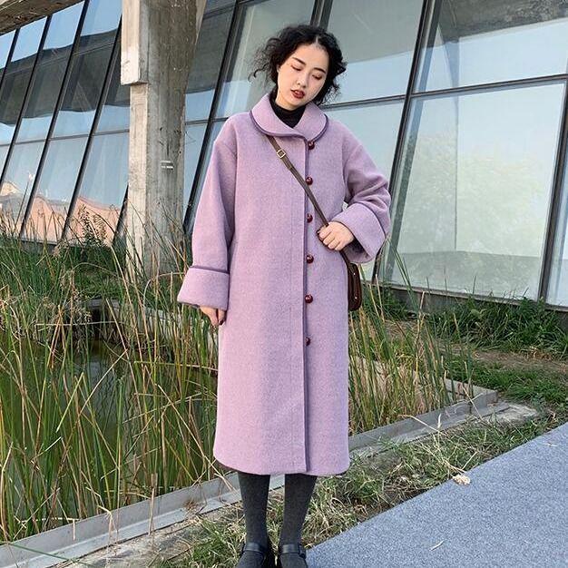 Women's autumn and winter clothing was thin and long woolen coat purple woolen coat women
