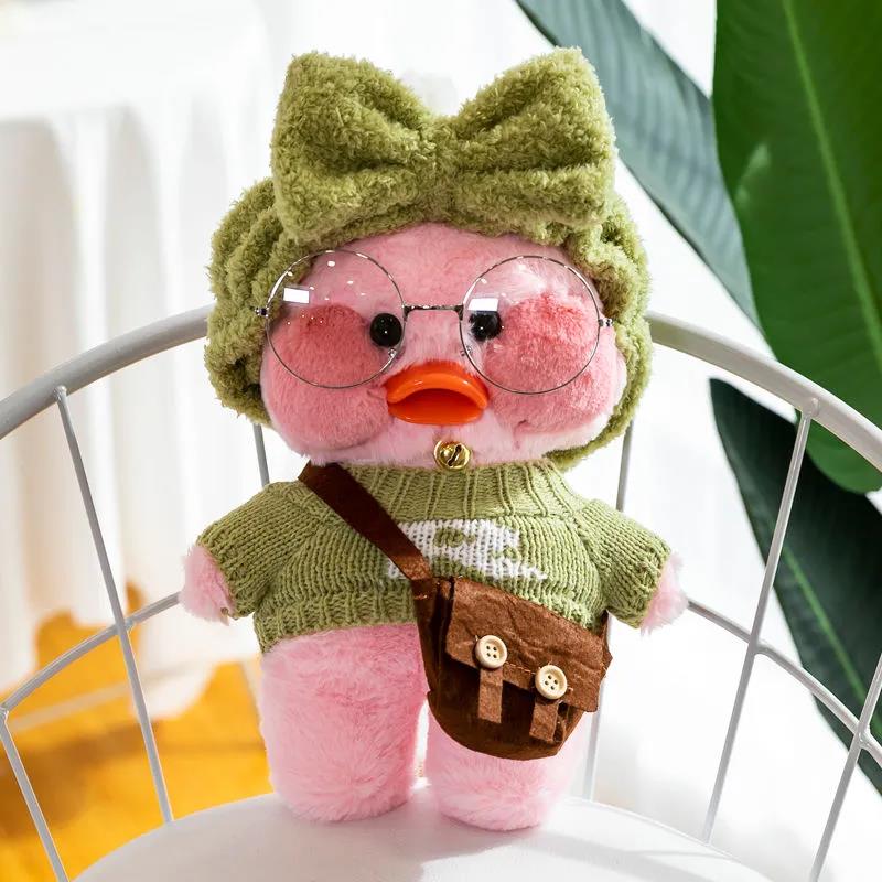30cm Stuffed Soft Duck In Sweater Doll Birthday Gift for Kids Children Cartoon Cute Little One Shoulder Bag Pink Wearing Glasses Duck Plush Toy