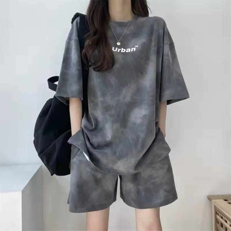 2PCS Summer Sports and Leisure Suits Women's Thin Tops + Loose Shorts Two-piece Set Gym Fitness Suits Tie Dye Yoga Clothes Comfortable Pajamas Sets