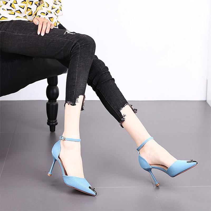 Spring  Autumn High Heels Stiletto Metal Pointed French Girl Sandals Stiletto All-match Single Shoes